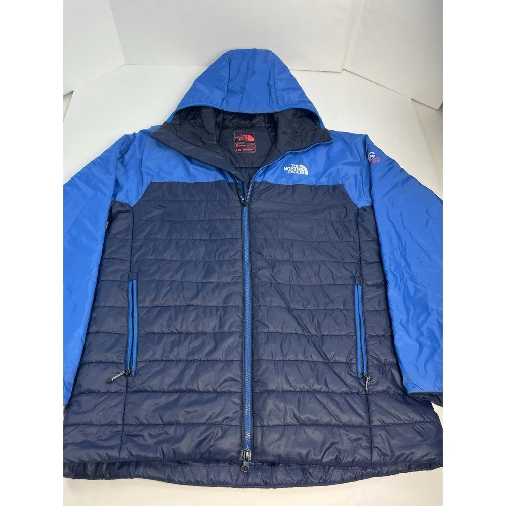 The North Face Victory Puffer Jacket Hooded Blue Black Size Large Summit Series